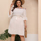 Plus Size Beach Cover-up  Women Clothing Multicolored Tassel Stitching Hand Crocheting Waist Trimming Ruffles off-Neck Dress