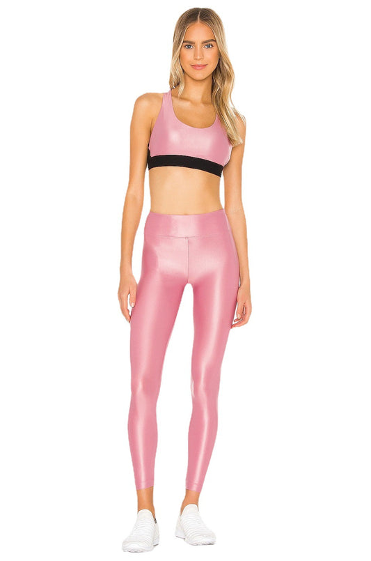 Summer Glossy Pink Bronze Elastic Breathable Sports Yoga Suit Women Goods